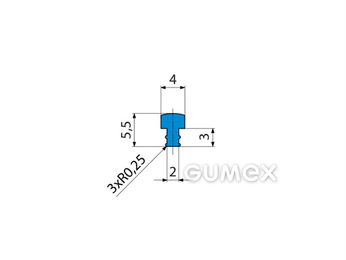 Silikonový profil tvaru "T", 5,5x4/2mm, 55°ShA, -60°C/+180°C, modrý (RAL 5002)